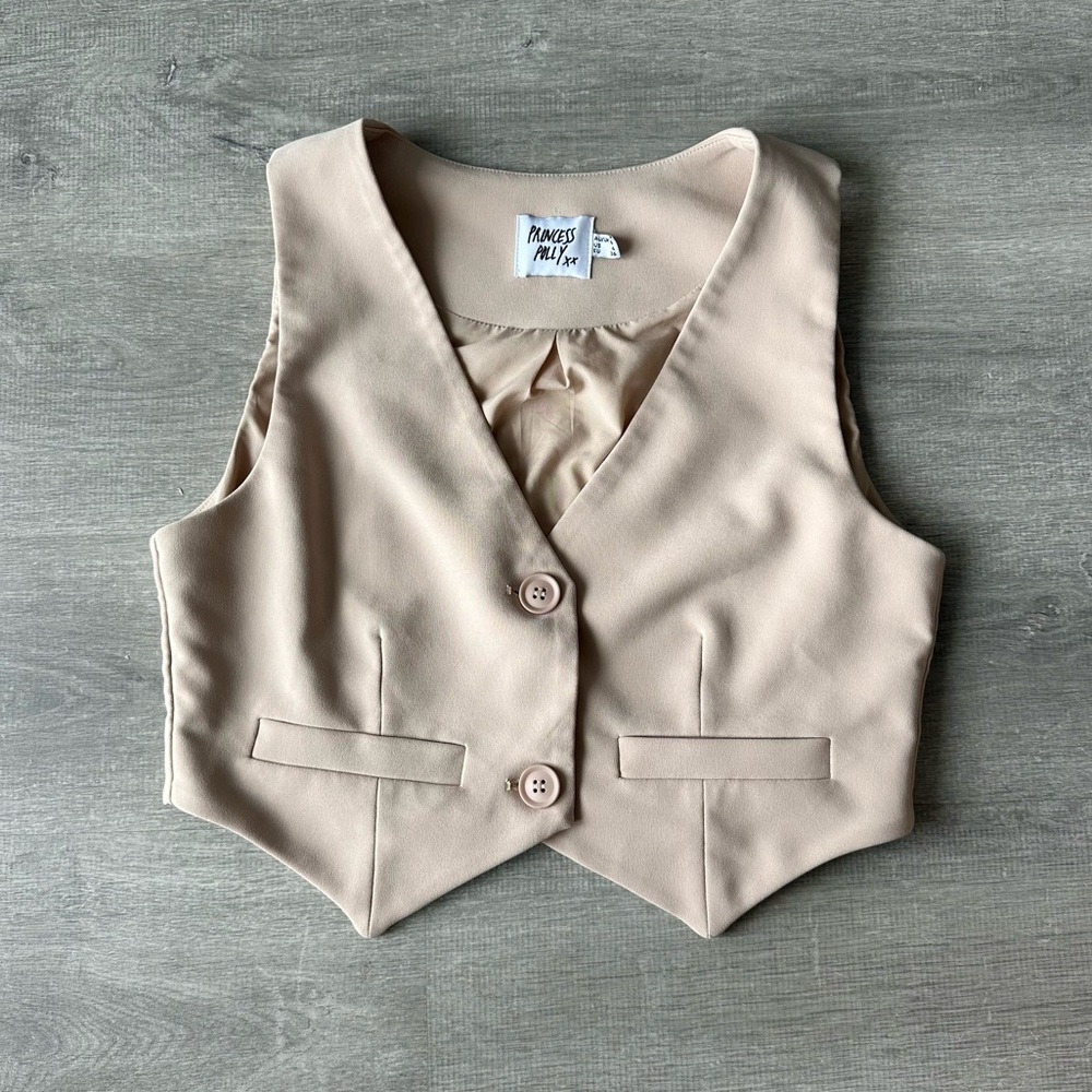 Princess Polly Tan Cream Tailored Vest